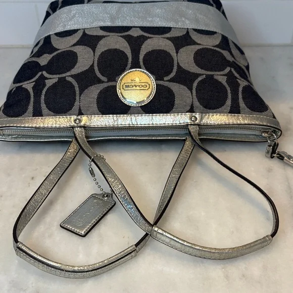 Coach Y2K Vintage Denim Jacquard Signature Stripe Tote